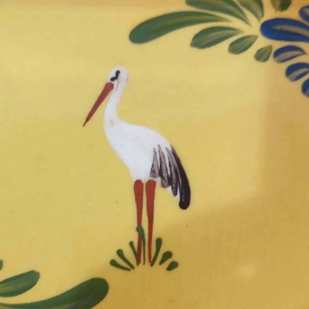 Beck made in France baking dish stork and flower design nice crazing 6” x 9”